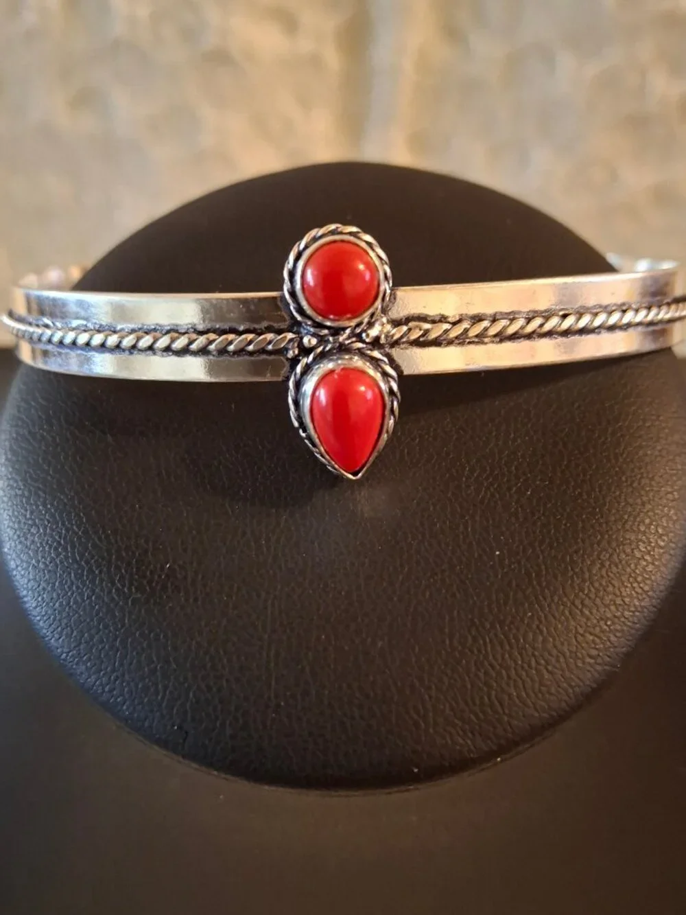 Handmade Ethnic Coral Gemstone Adjustable Bangle  NWOT  475